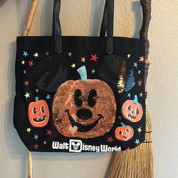 Walt Disney World Halloween Canvas Tote Bag Pumpkin Sequin original - Picture 6 of 9